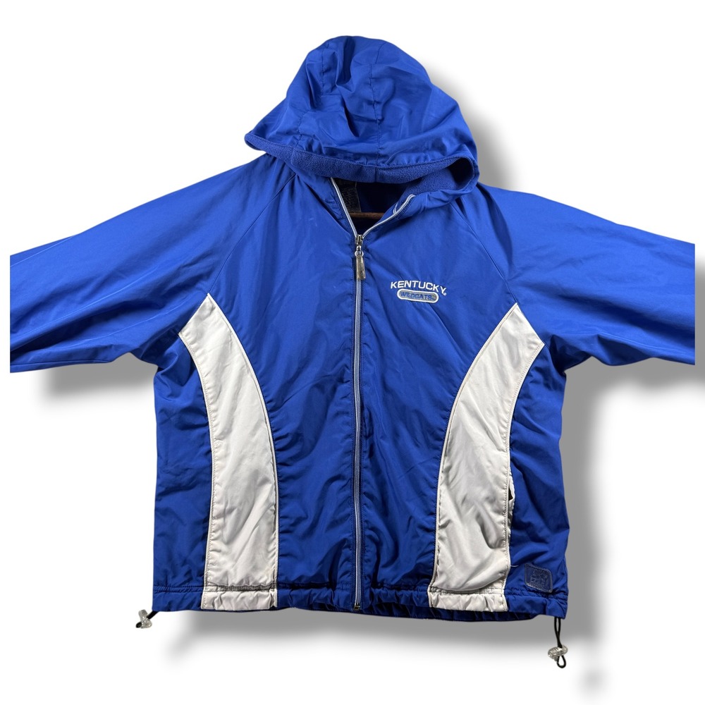 Starter Kentucky Wildcats Jacket Mens Medium Blue White Hooded Full Zip Fleece